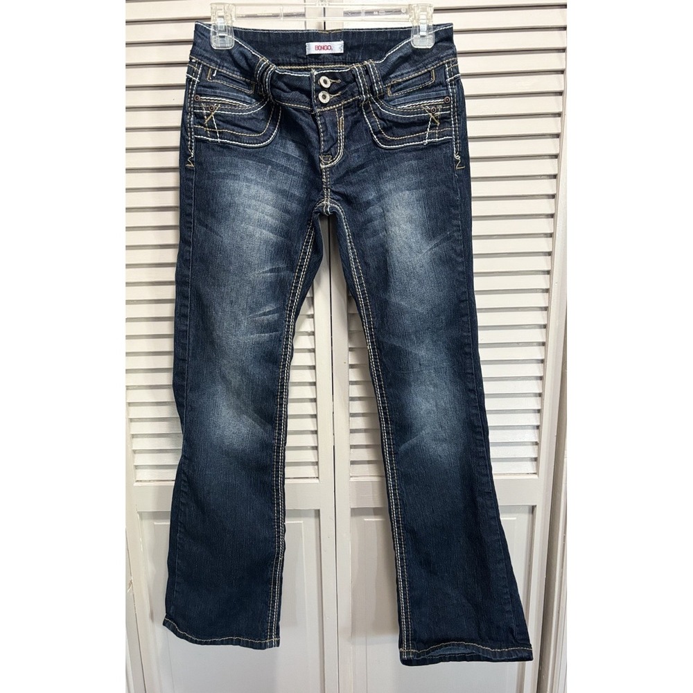 BONGO Bootcut Dark Denim Jeans Stitching Size 7 Embroidery Y2K